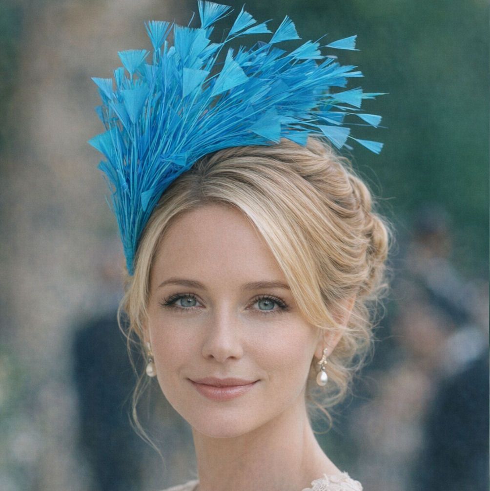 Aqua, Dark Turquoise Blue Feather Headband Fascinator Hair Piece