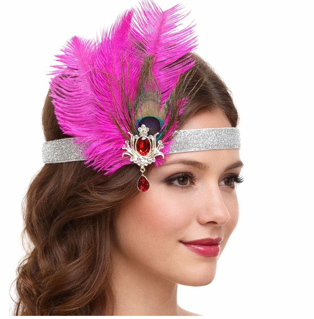 Silver & Shocking Pink Glitter Flapper Headband