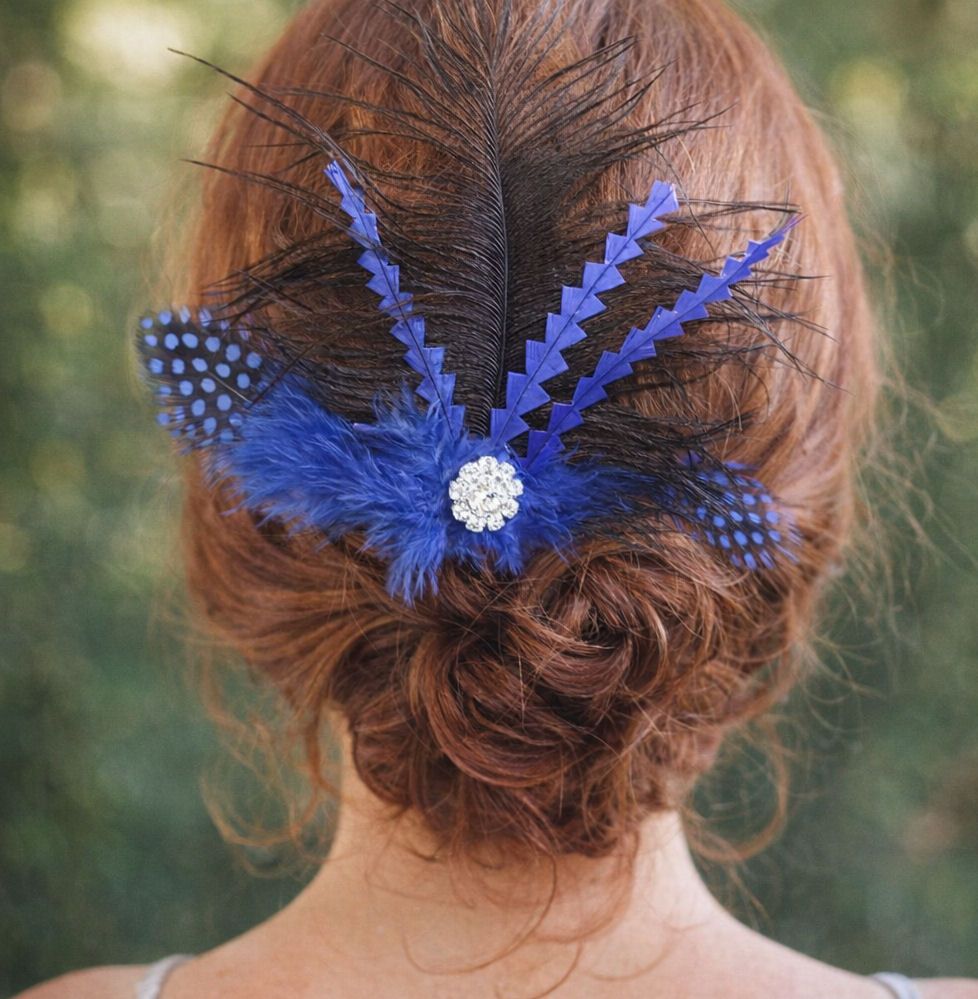 Black and Royal Blue Feather Hair Clip