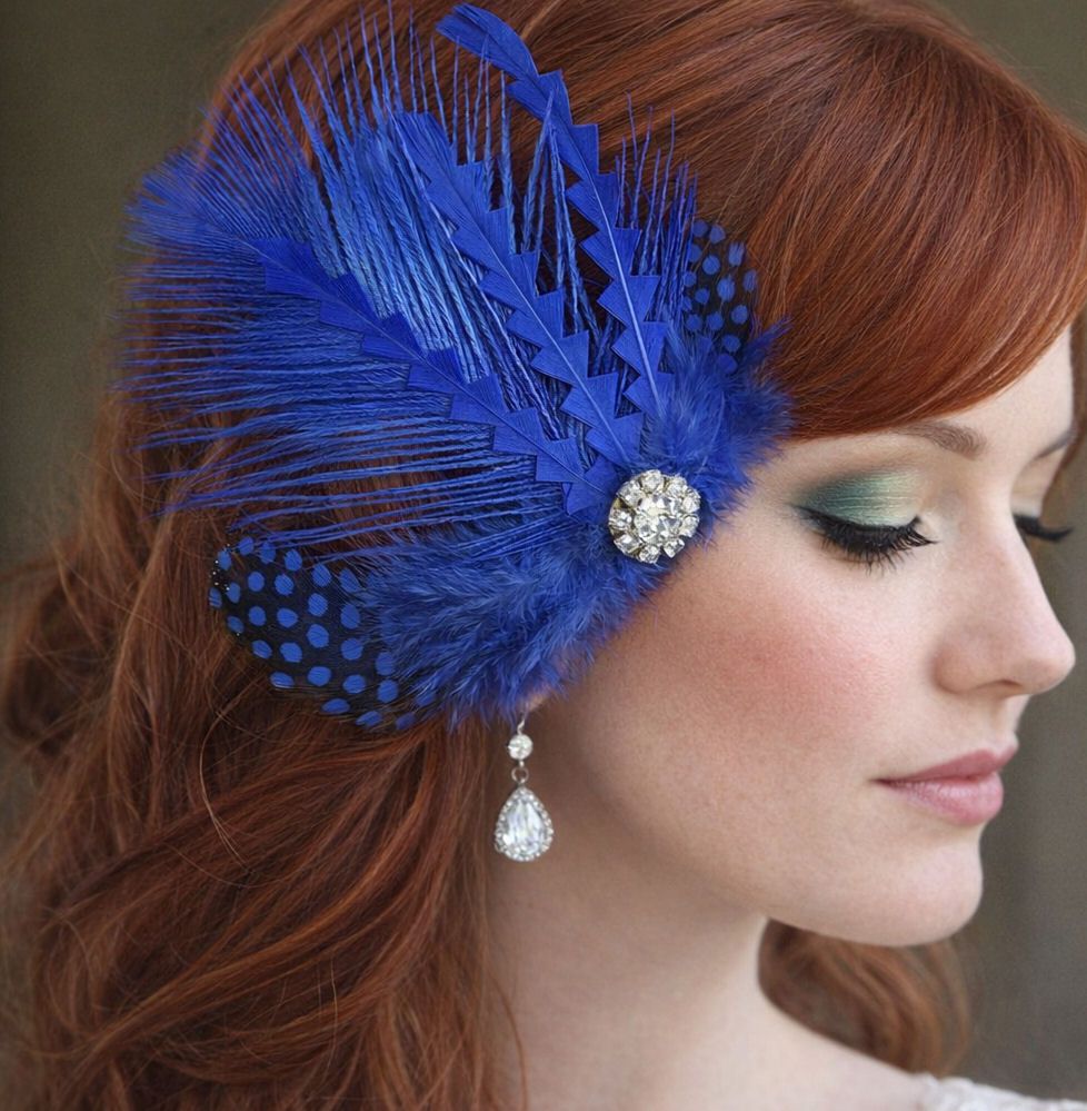 Royal Blue Feather Hair Clip