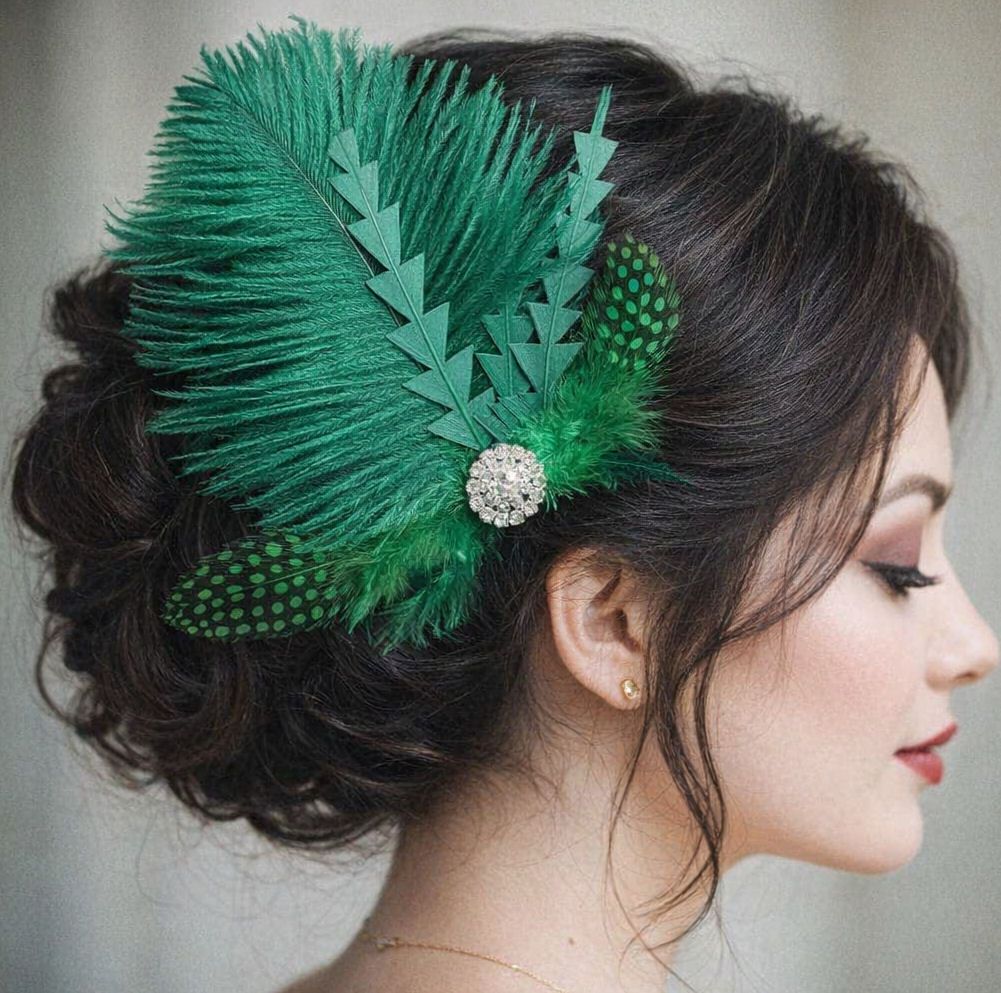 Dark Green Feather Hair Clip