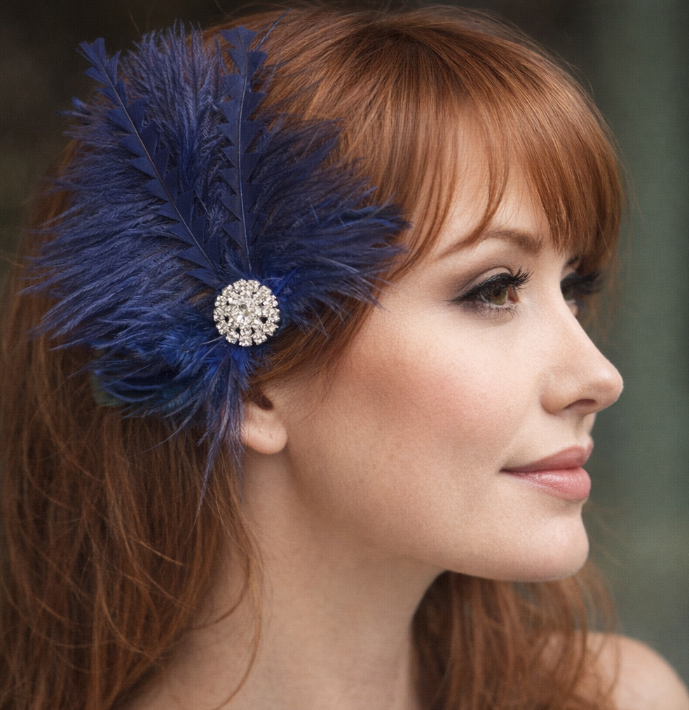 Navy Blue Feather Hair Clip