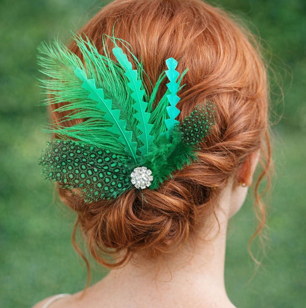 Green Feather Hair Clip