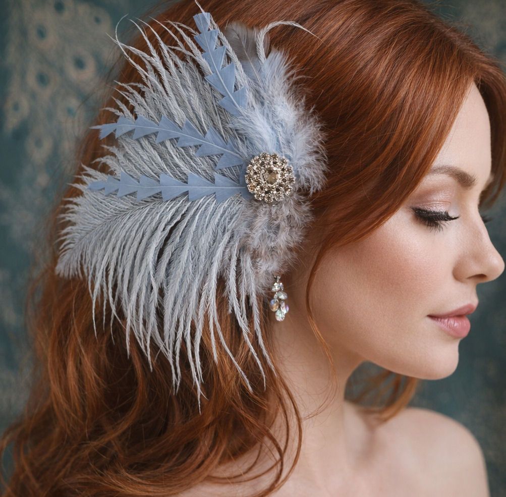 Light Blue Feather Hair Clip
