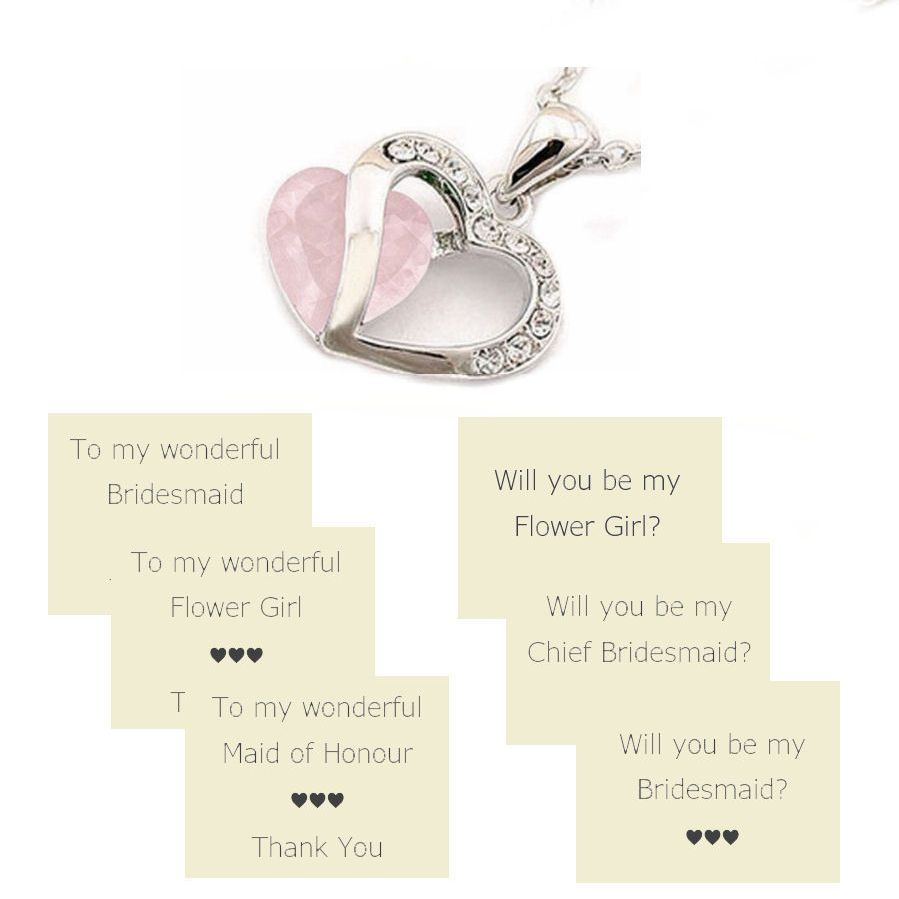 Rose Pink and Silver Pendant Necklace for Your Bridal Party, Choice of Card & Organza Bag