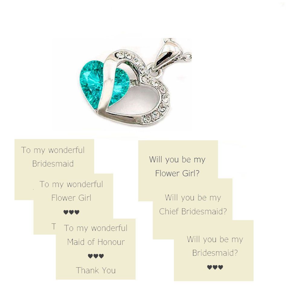 Turquoise Green and Silver Pendant Necklace for Your Bridal Party, Choice of Card & Organza Bag