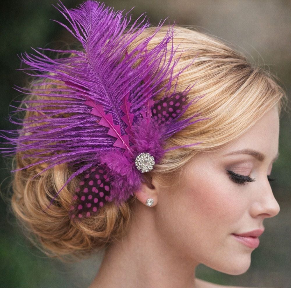 Plum Feather Hair Clip