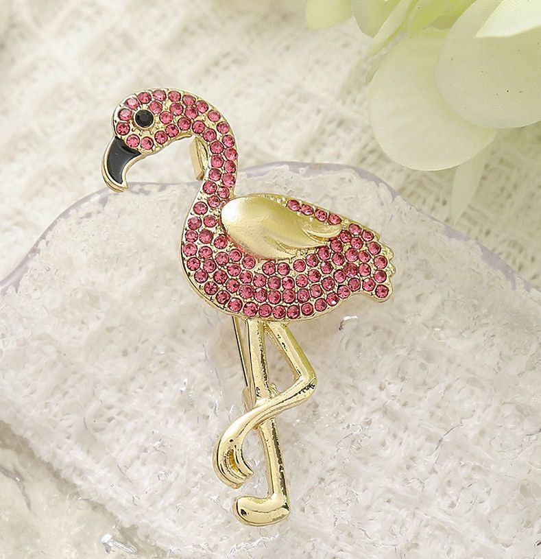 Rhinestone Flamingo Brooch