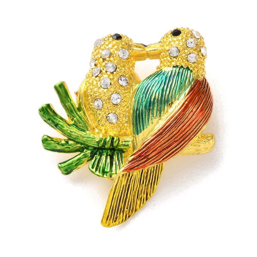 Woodpecker Gold, Red and Green Brooch