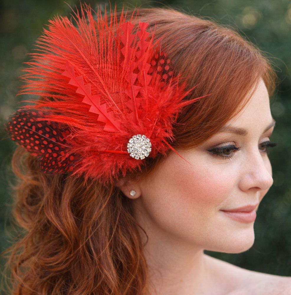 Red Feather Hair Clip