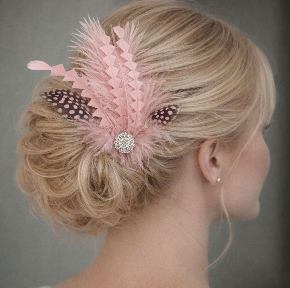 Rose Dusky Pink Feather Hair Clip