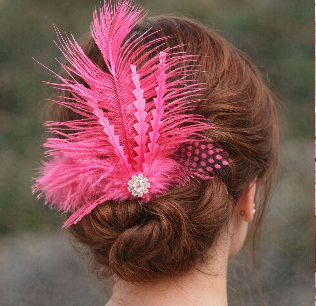 Strawberry Pink Feather Hair Clip