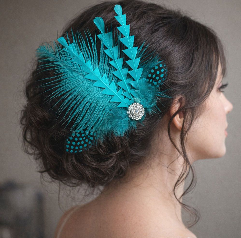 Teal Feather Hair Clip