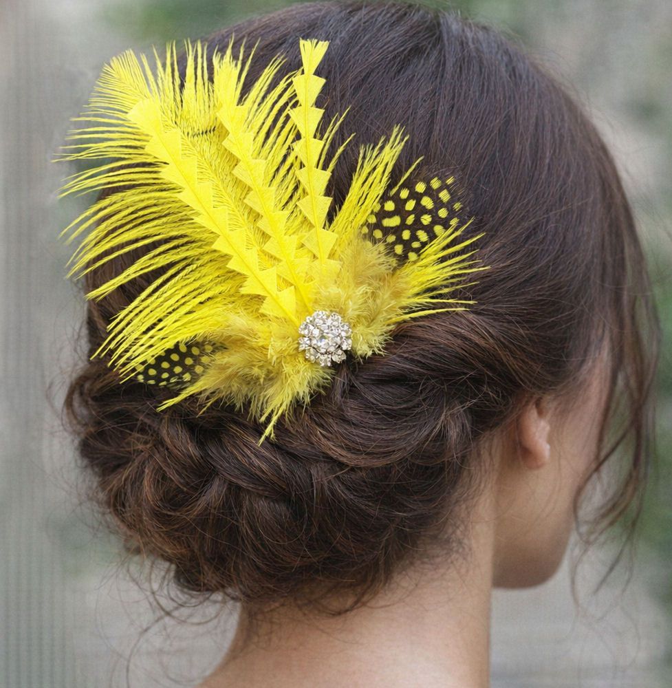 Yellow Feather Hair Clip