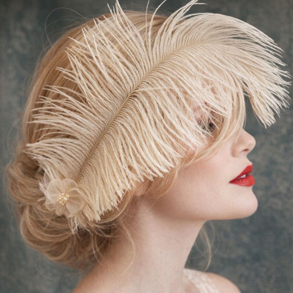 Cream Ostrich Feather Hair Piece, Clip Style