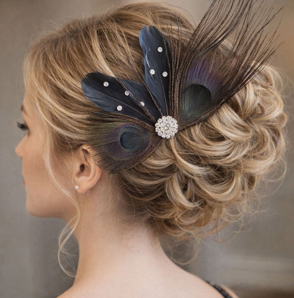 Black Peacock Feather Hair Clip