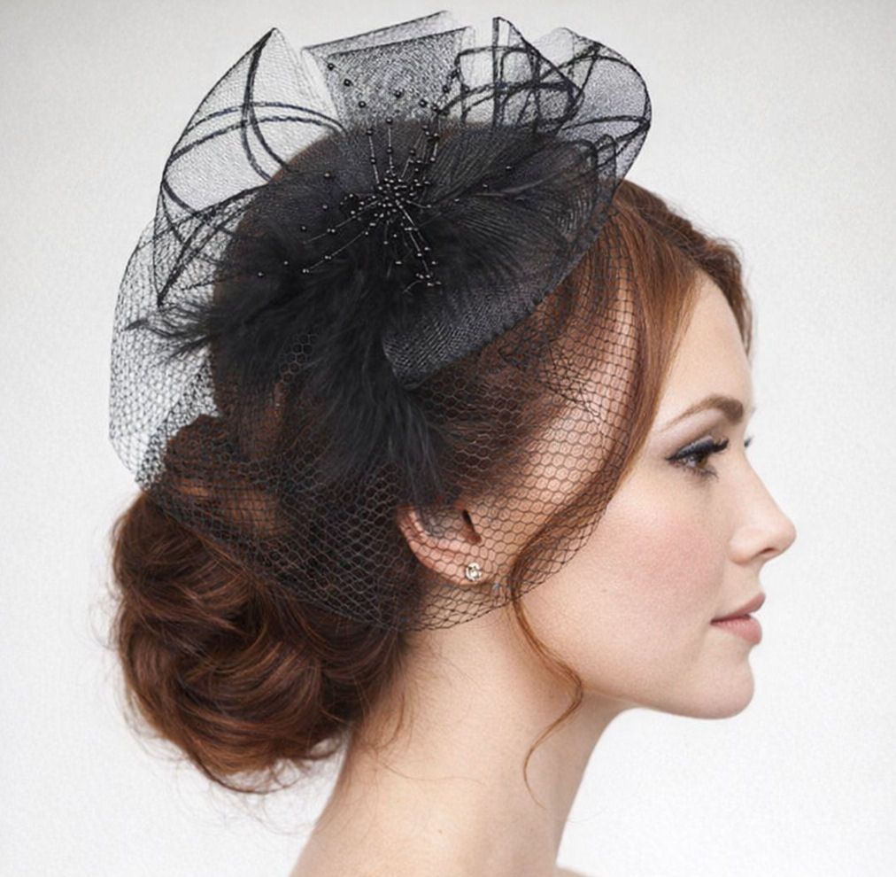 Black Veil Wedding Fascinator Clip