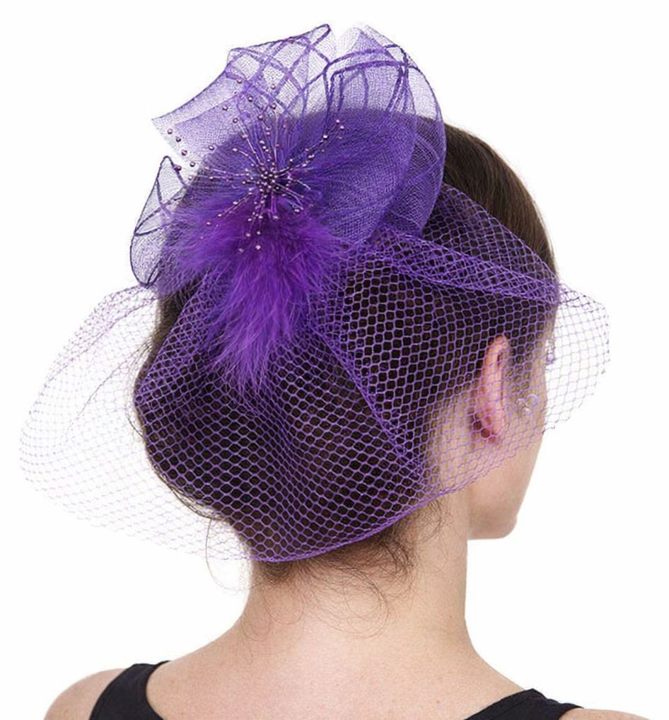 Purple Veil Wedding Fascinator - Choice of Clip or Headband