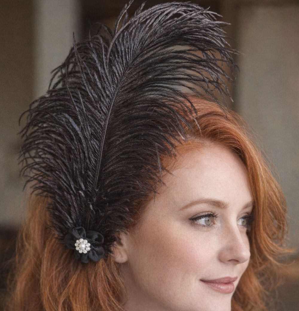 Black Ostrich Feather Hair Piece, Clip Style