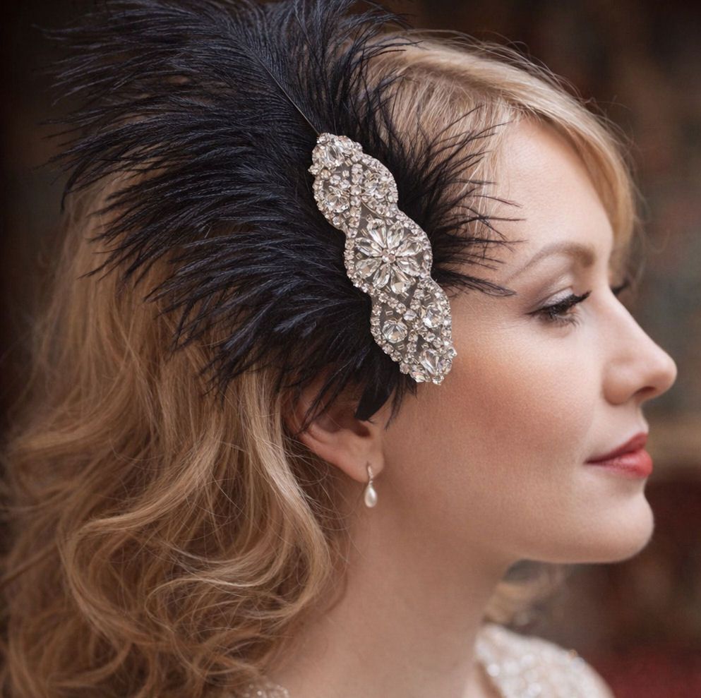Black Ostrich Feather Headband Hair Piece