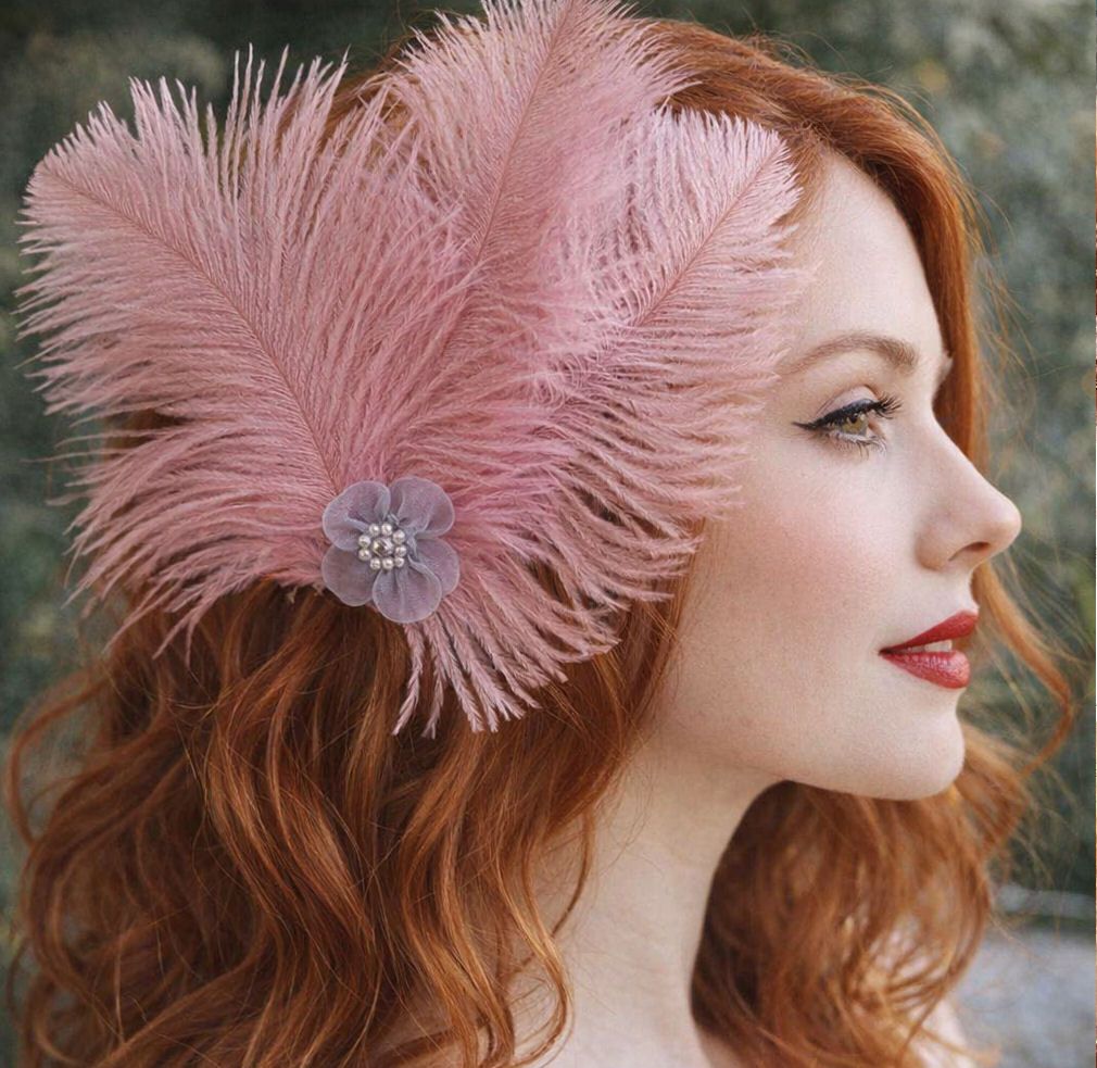 Powder Pink Ostrich Feather Headpiece Clip