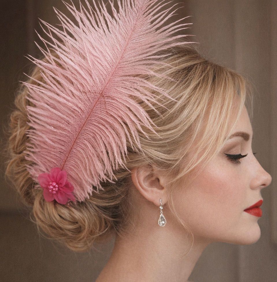 Powder Pink Ostrich Feather Hair Piece, Clip Style