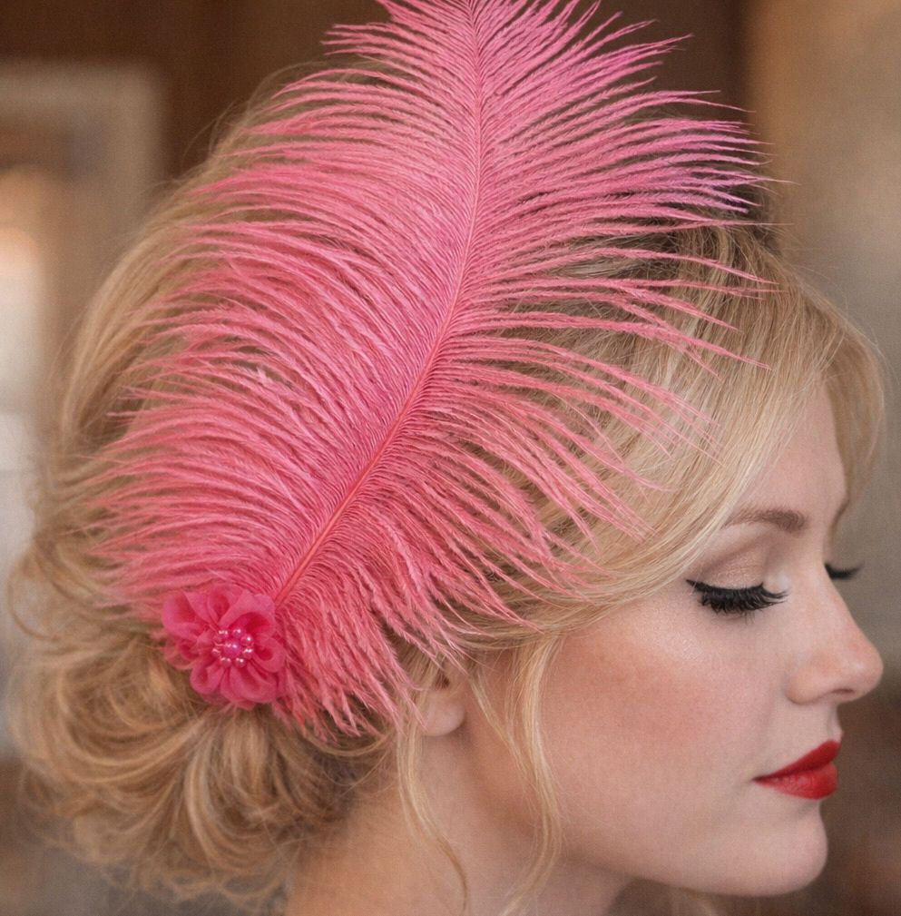 Strawberry Pink Ostrich Feather Hair Piece, Clip Style
