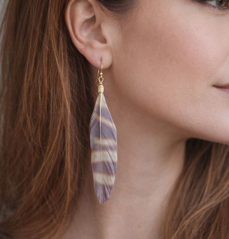 Feather Earrings with Animal Print Pattern
