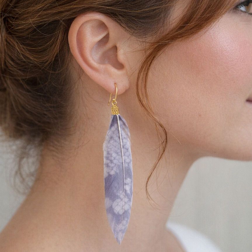 Feather Earrings with Snake Print Pattern