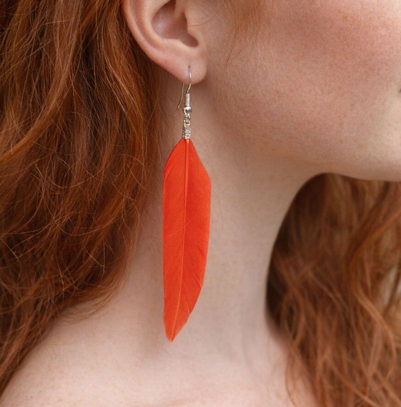 Bright Red Goose Feather Earrings