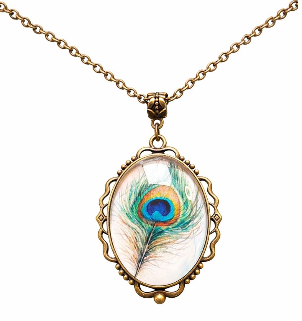 Bronze Peacock Feather Pendant Necklace  (Large)