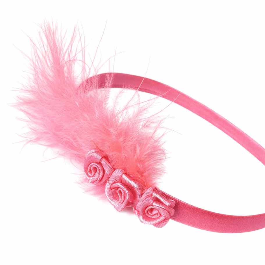 Pink Feather Headband with Rose Bud Detail