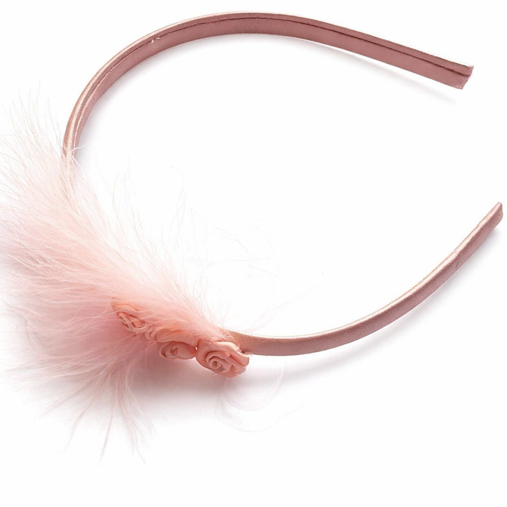 Dusky Pink Feather Headband with Rose Bud Detail