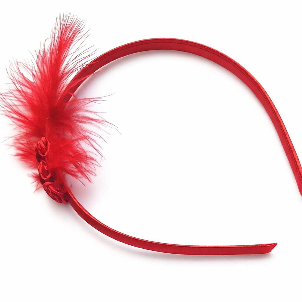 Red Feather Headband with Rose Bud Detail