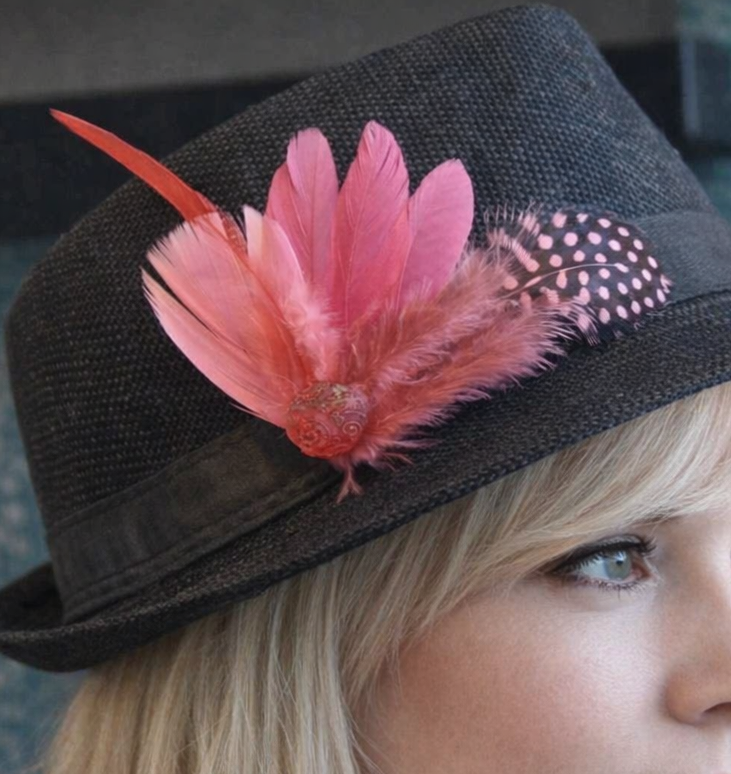Hot Pink Feather Hair Clip, Buttonhole, Hat Brooch, Lapel Pin