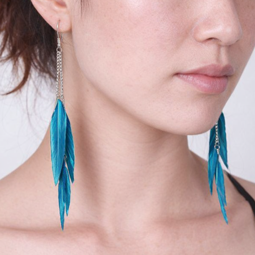 Teal Floaty Feather Earrings
