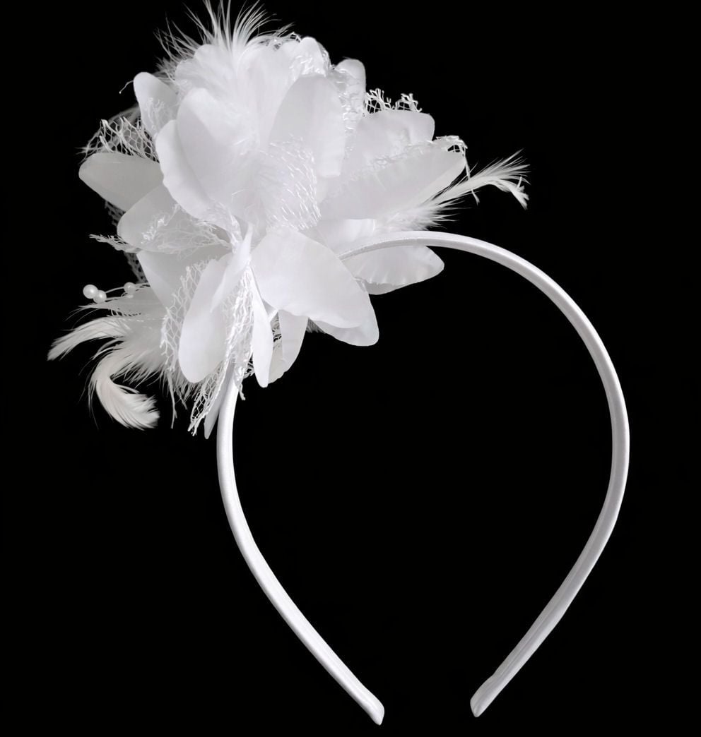 White Feather Corsage Headband &ndash; Elegant Handmade Accessory