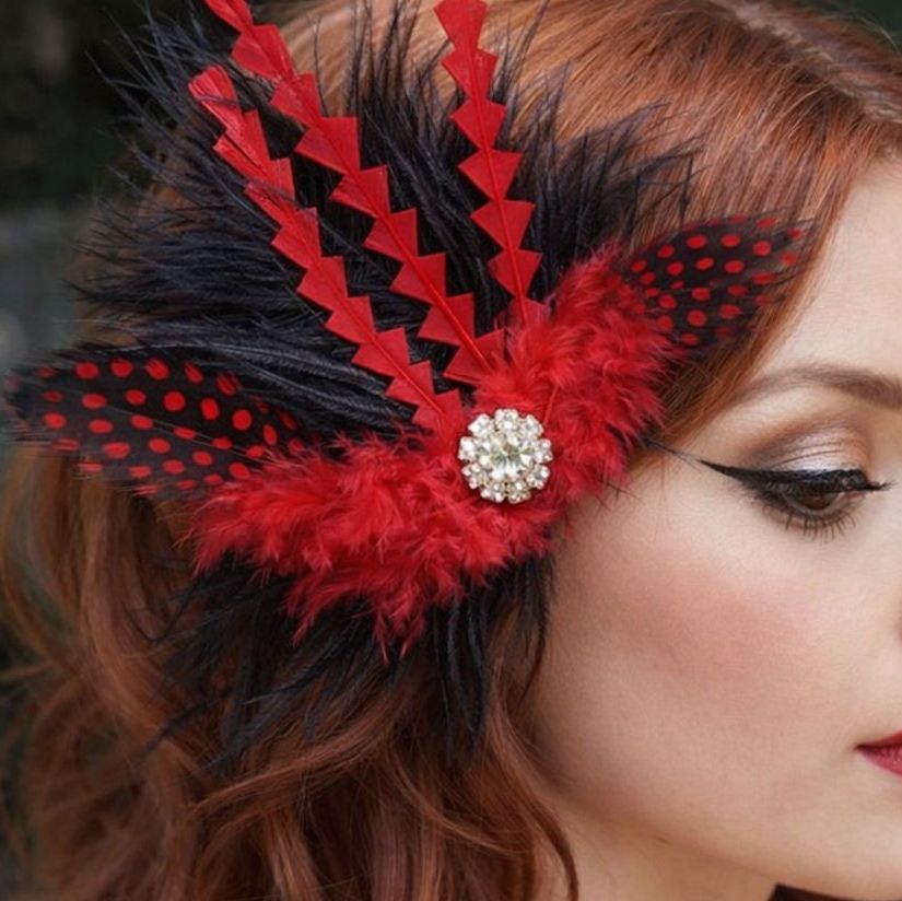 Red and Black Feather Hair Clip