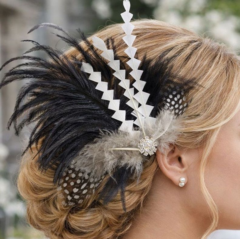 Black and White Feather Hair Clip