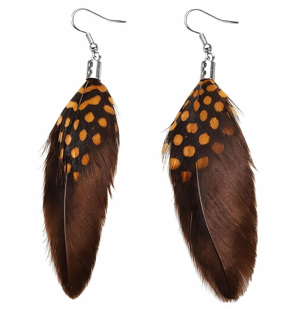 Brown & Guinea Spotted Feather Earring
