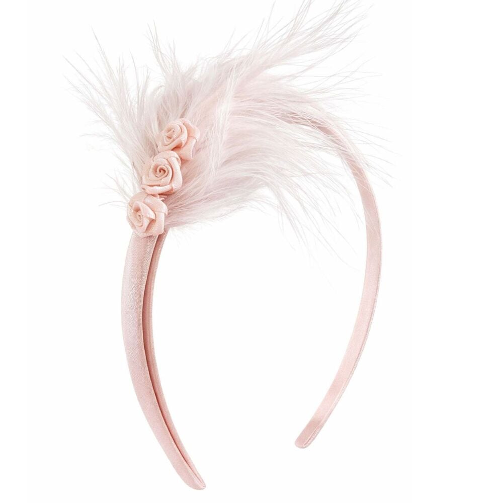 Dusky Pink Feather Headband with Rose Bud Detail