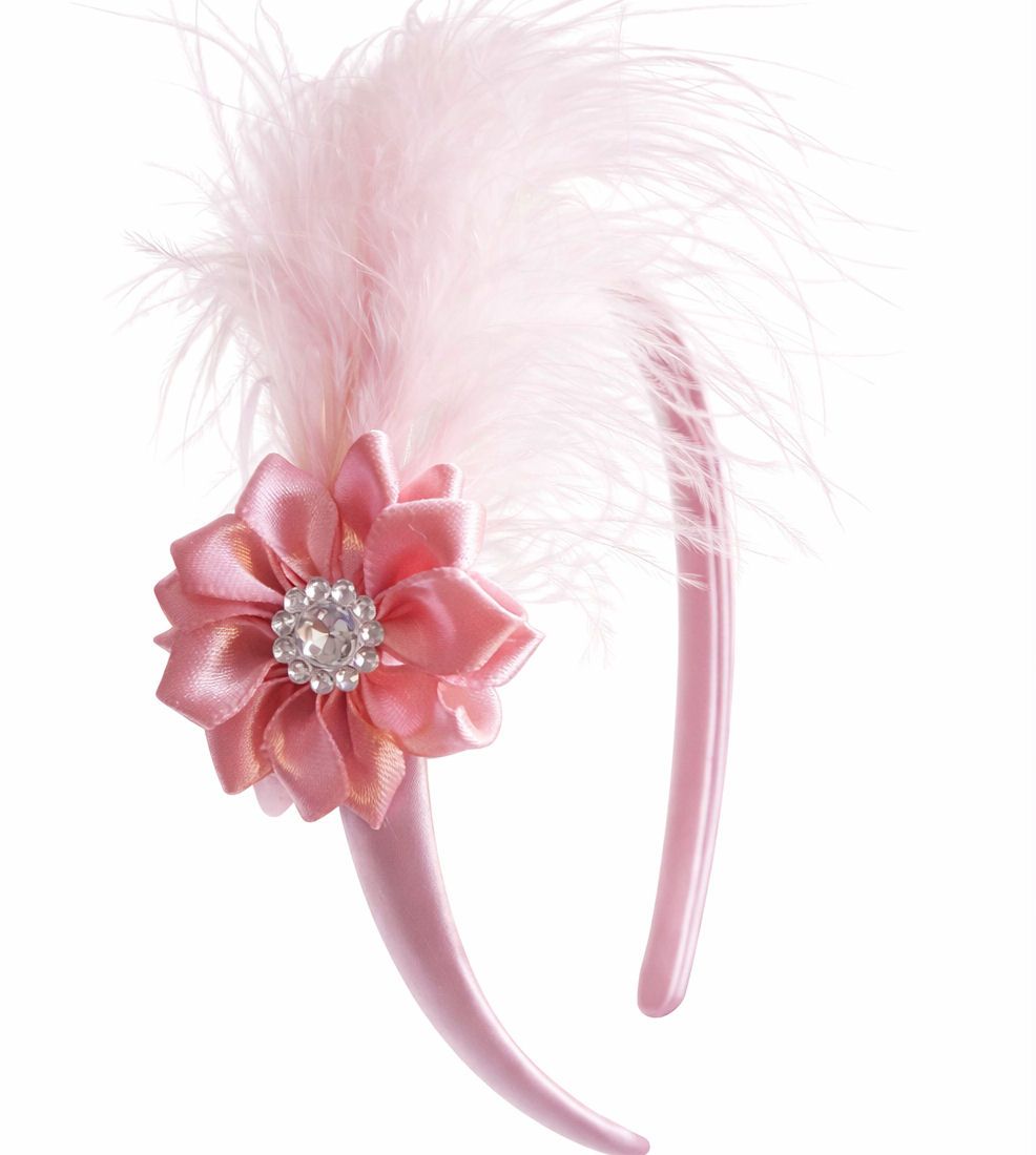 Pink Headband with Rose&acirc;Pink Satin Flower & Light&acirc;Pink Marabou Feather