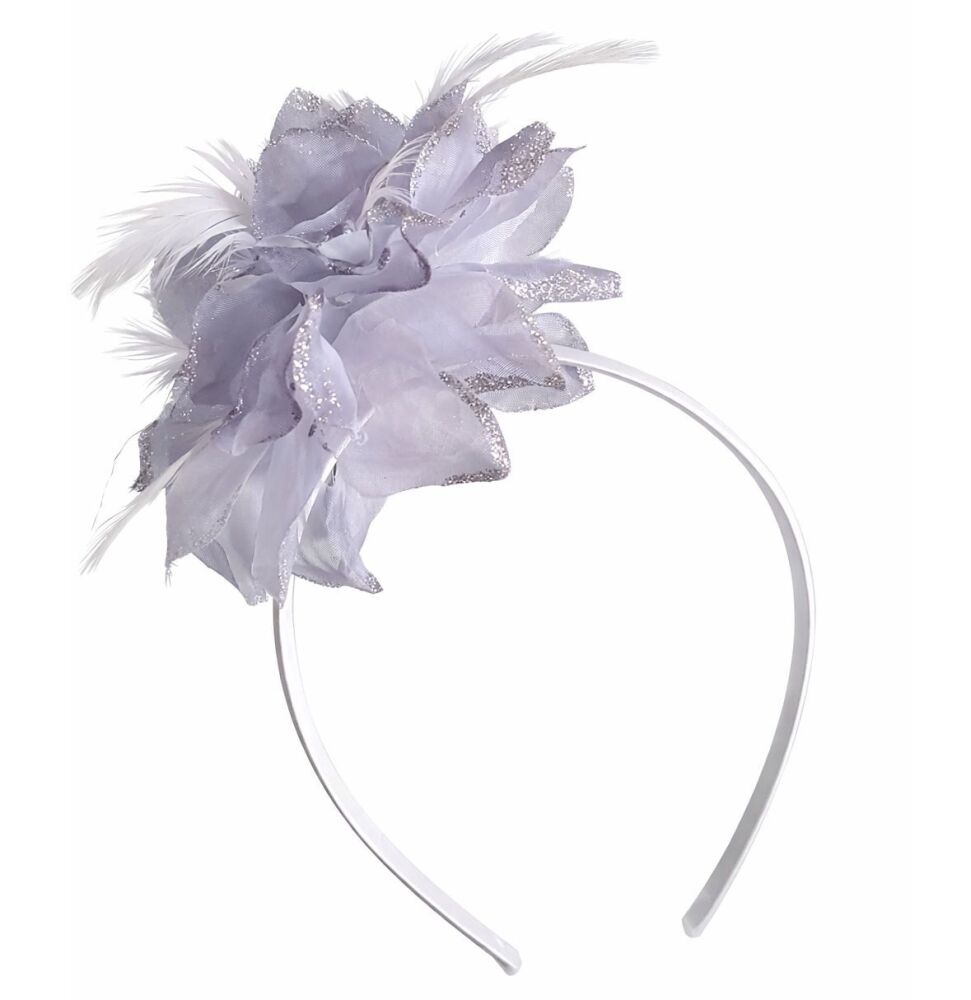 Silver Grey Feather Corsage Headband &ndash; Elegant Handmade Accessory