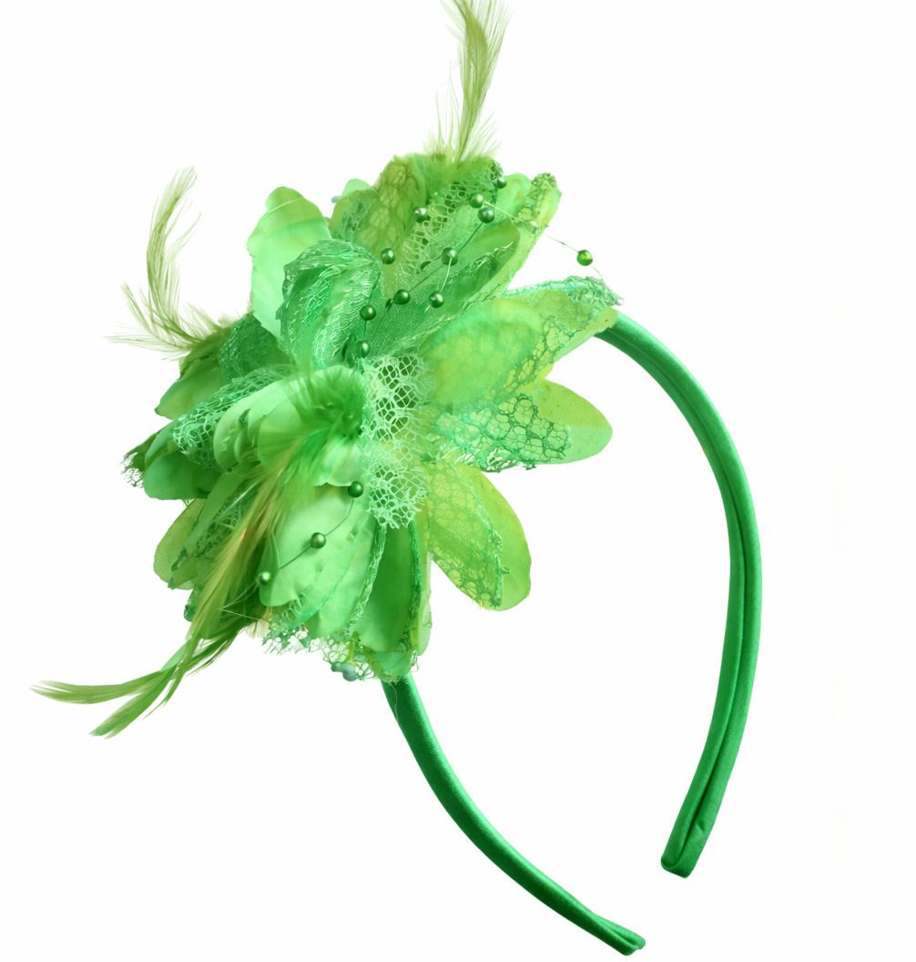 Green Feather Corsage Headband &ndash; Elegant Handmade Accessory