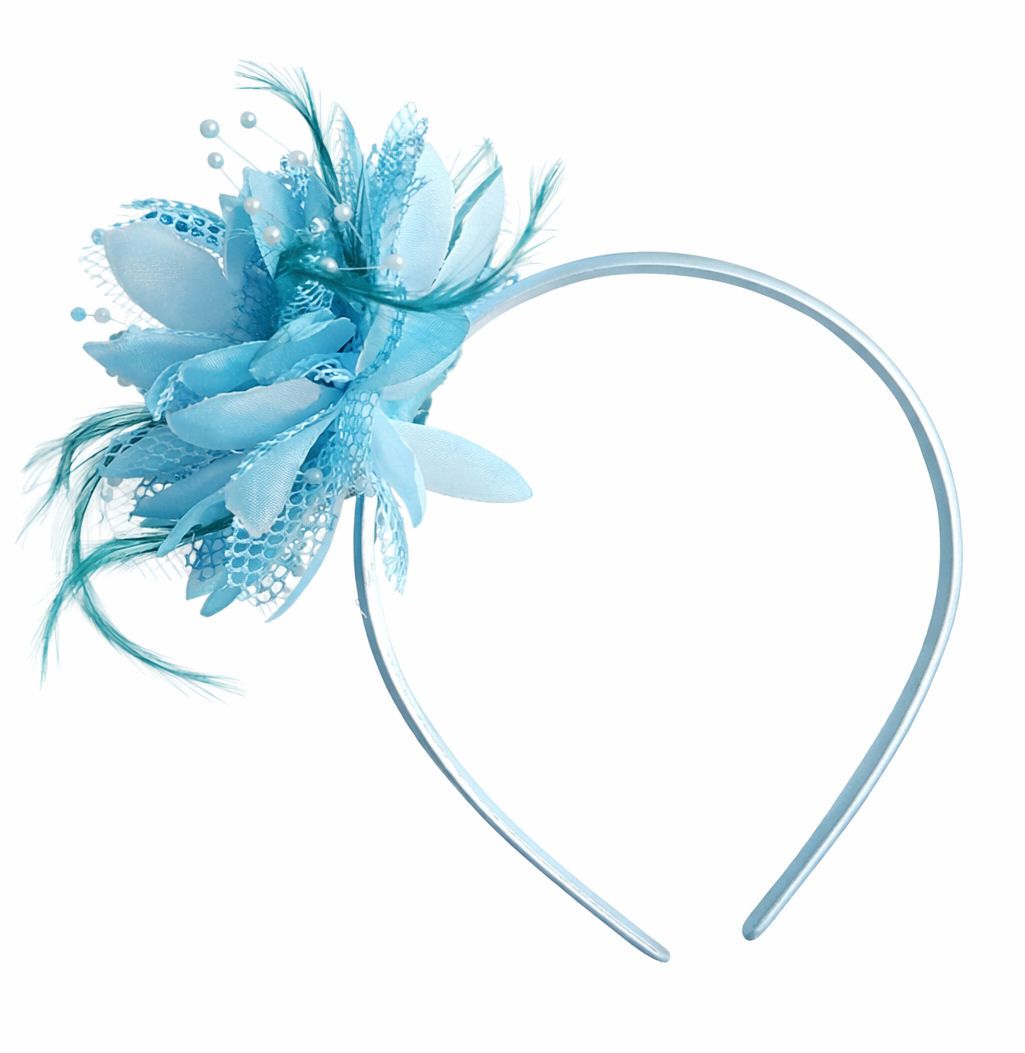 Light Blue Feather Corsage Headband &ndash; Elegant Handmade Accessory
