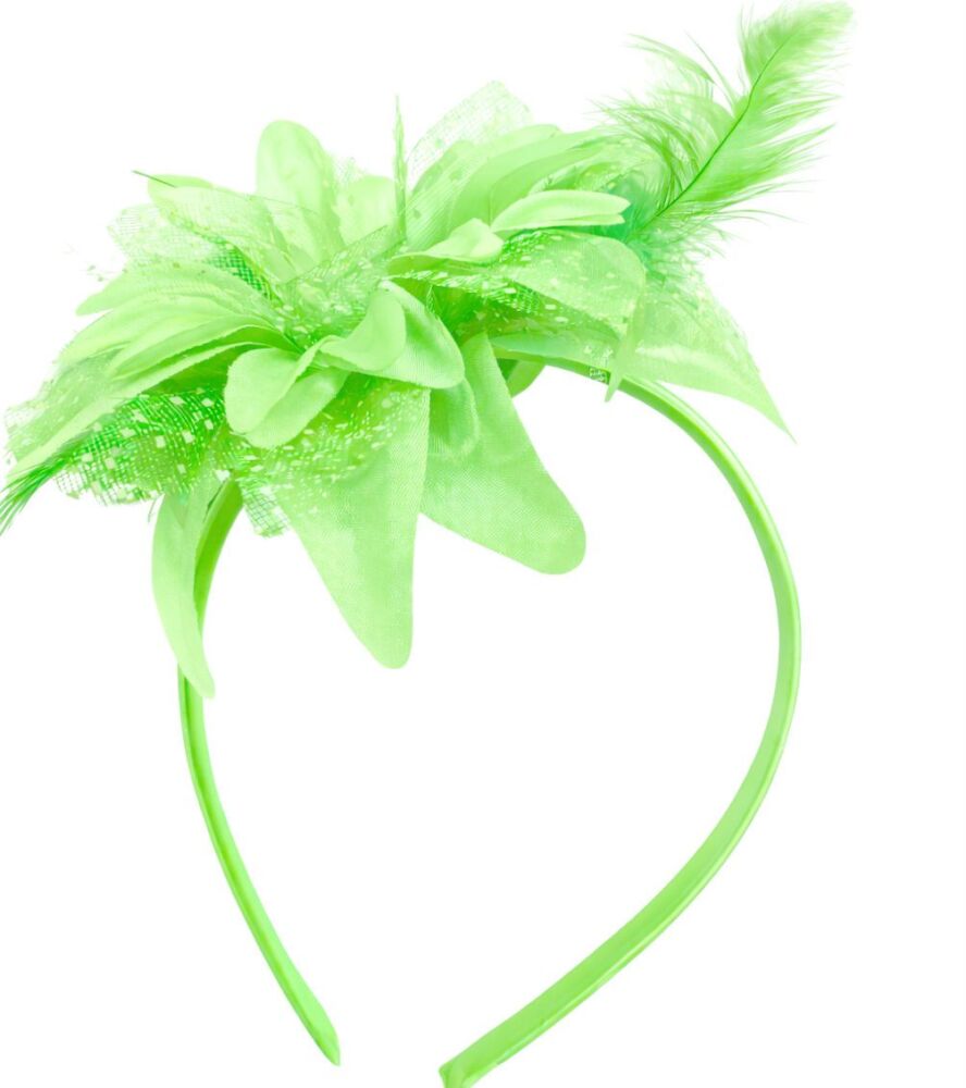 Lime Green Feather Corsage Headband &ndash; Elegant Handmade Accessory