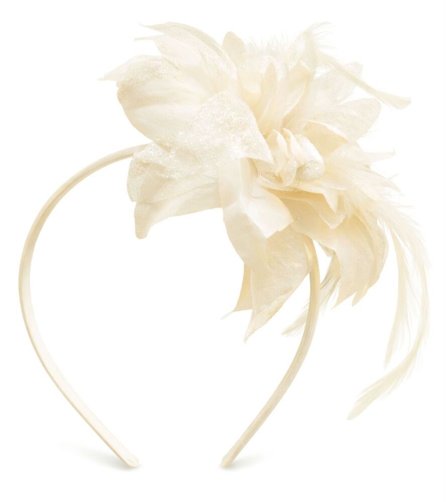 Ivory Fabric Flower Headband with Clip &ndash; Elegant Handmade Accessory