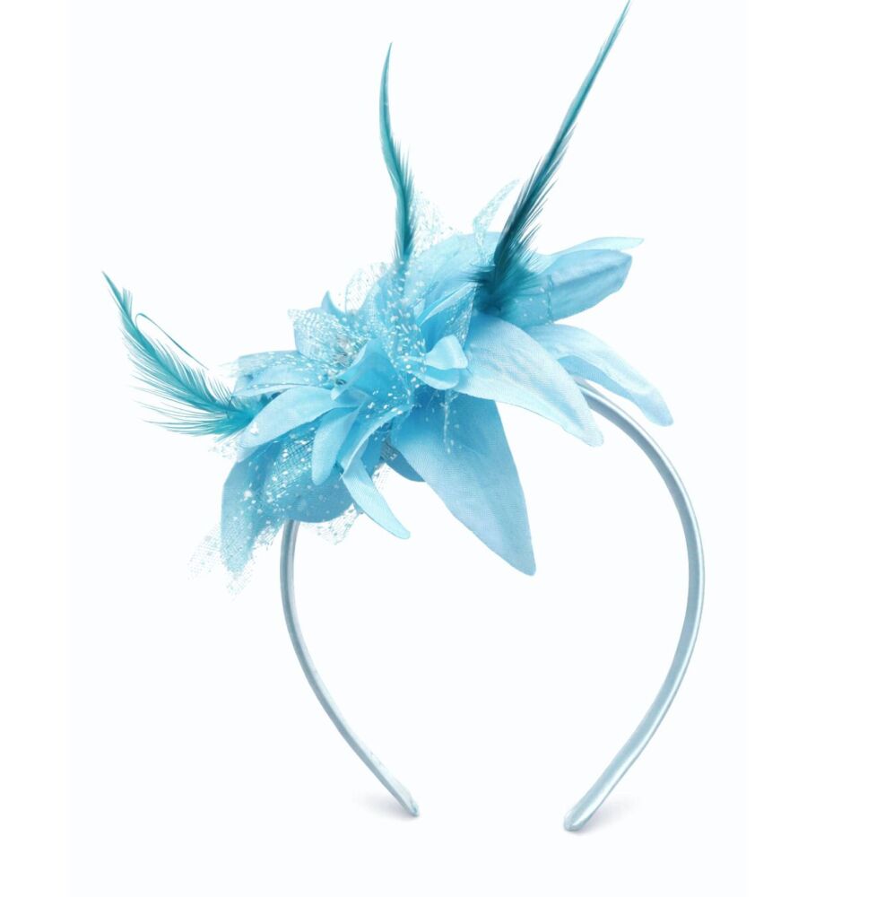 Aqua Blue Feather Corsage Headband &ndash; Elegant Handmade Accessory