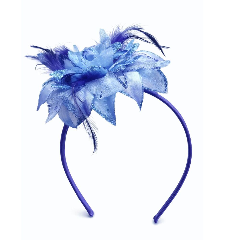 Royal Blue Feather Floral Corsage Headband &ndash; Elegant Handmade Accessory