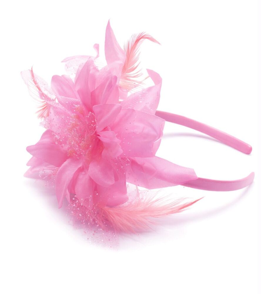 Candy Pink Feather Headband with Glitter Flower & Light&acirc;Pink Band &ndash; Handmade Accessory